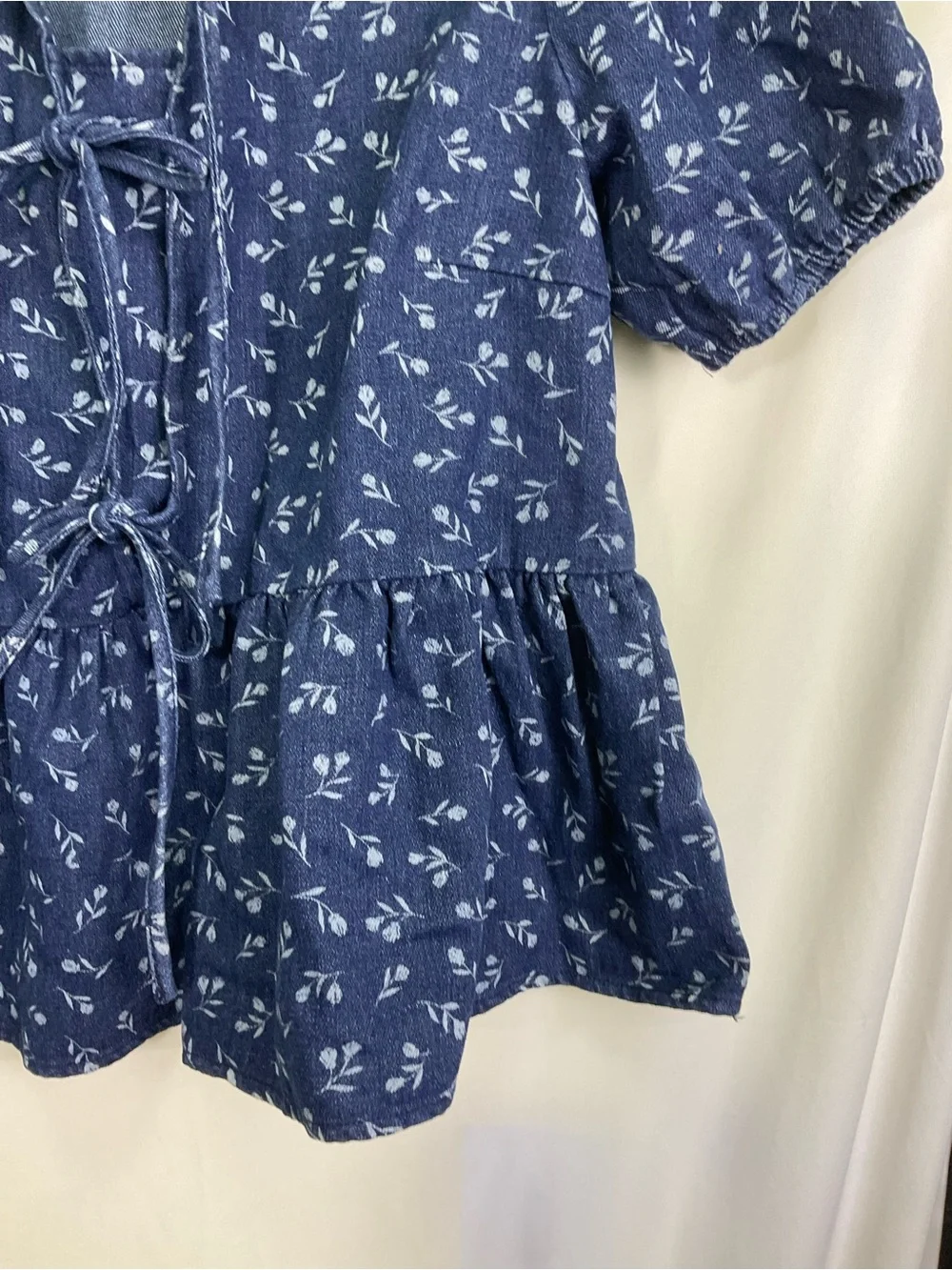 Gilli Ellie Tie-Front Peplum Top - Navy Denim